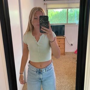 green button down crop top